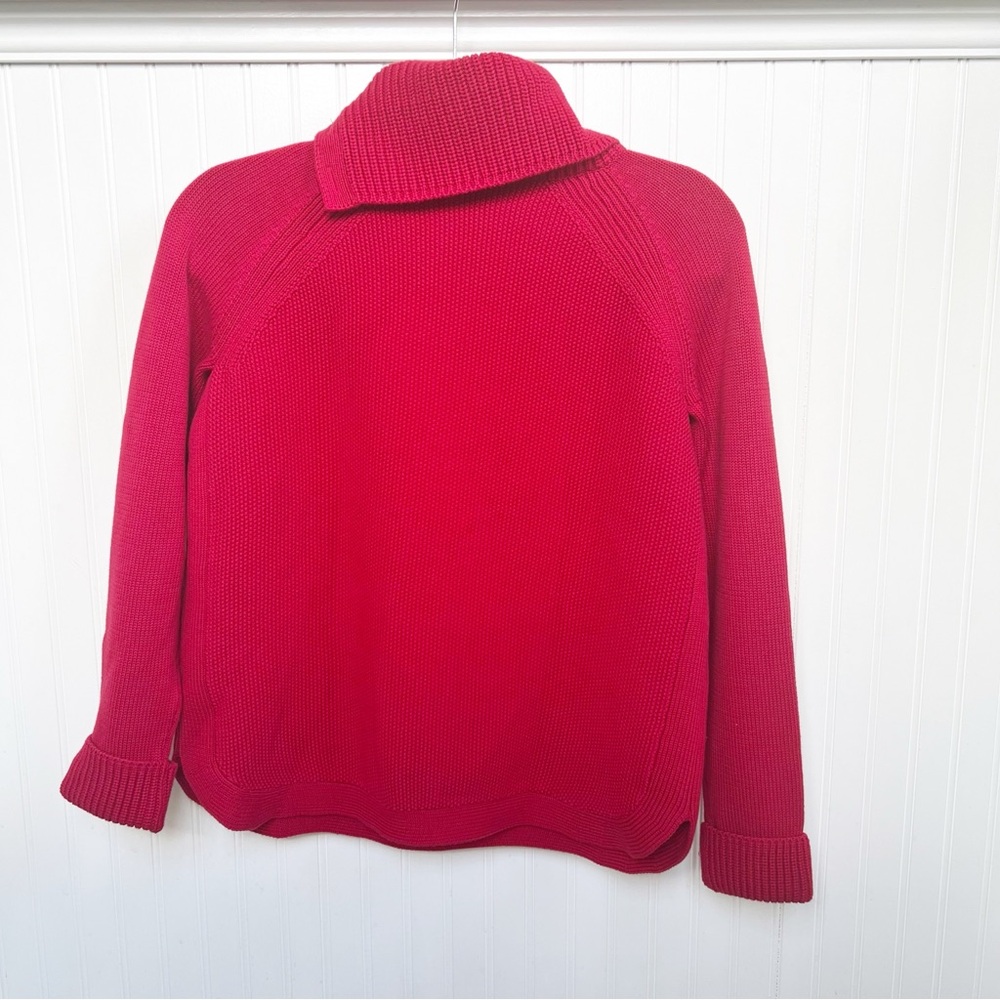 Talbots Petites True Red Textured Split Button Ne… - image 2
